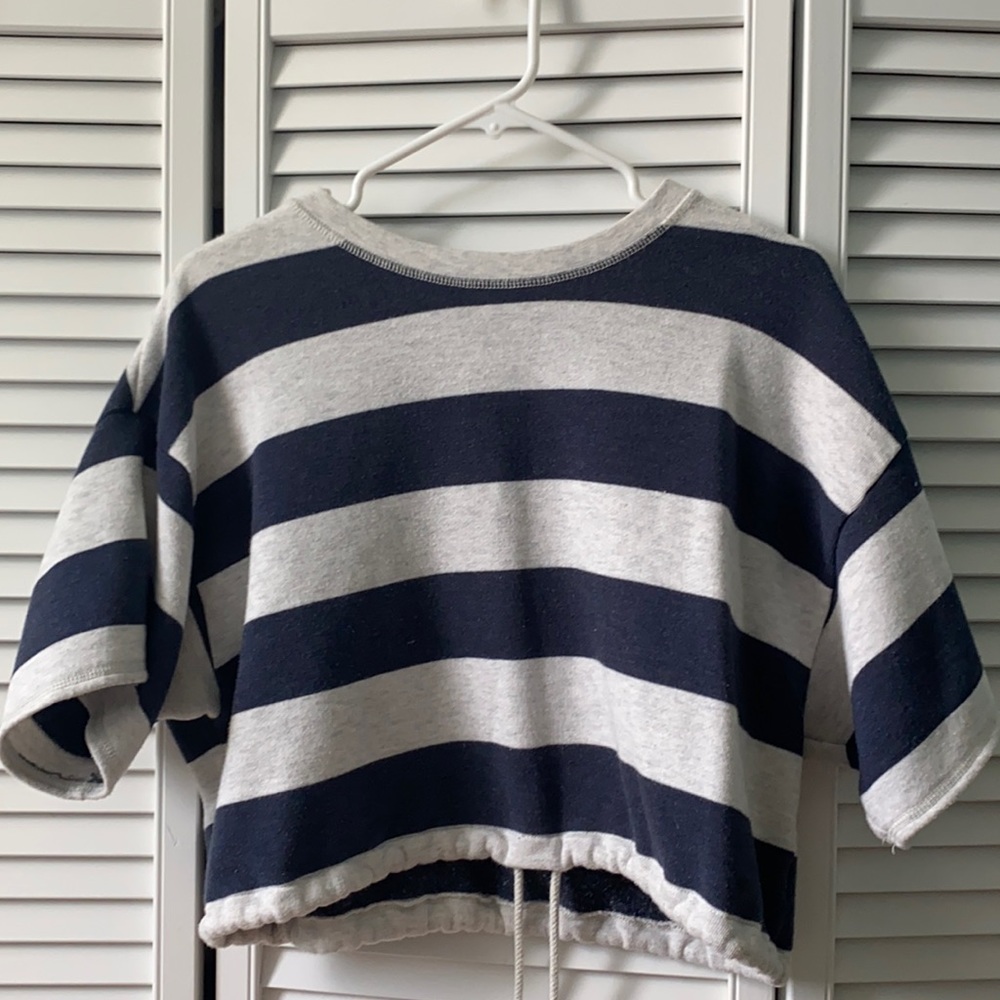 Blue and Gray striped shirt sleeve sweatshirt